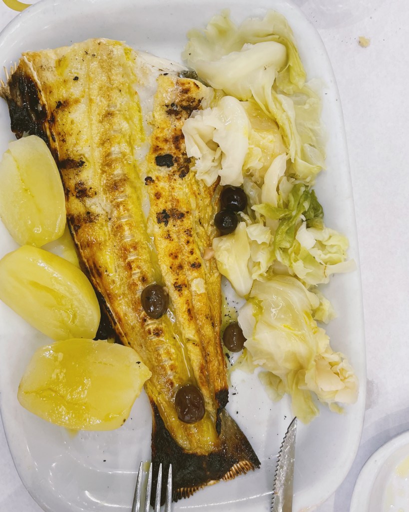 Bacalhau, cabbage, and potatoes from Tasca Zé dos Cornos in Lisbon, Portugal